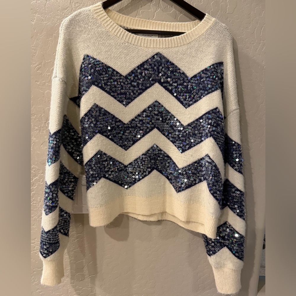 Idem Ditto Sequin Chevron Sweater - Cream and Blue (S)